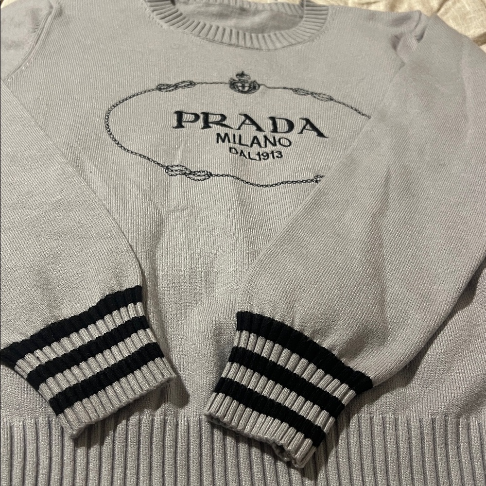 Prada Milano Dal 1913- Light Gray Crewneck Sweater-XL - Picture 3 of 5
